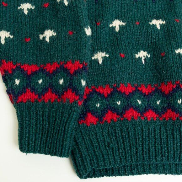 Eddie Bauer Reindeer Wool Sweater Green Nordic Christmas Vintage - Picture 7 of 12